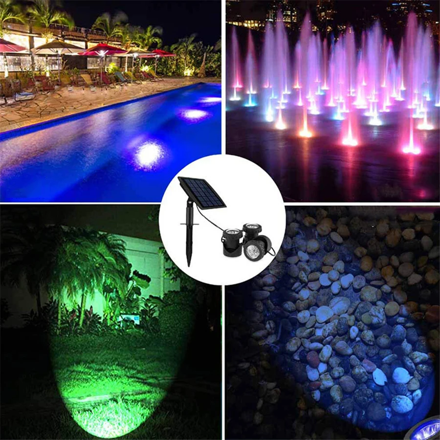 

New Underwater Solar Light Waterproof IP68 RGB Submersible Spike Lawn Spot Light for Swimming Pool Fountains Pond Aquarium Lamp