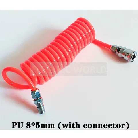 Трубка из полиуретана 8*5 мм Спиральная воздушная труба ПУ пружинная трубка Воздушная труба Компрессорный шланг с/без разъема Пневматический шланг Труба спиральная воздушная труба