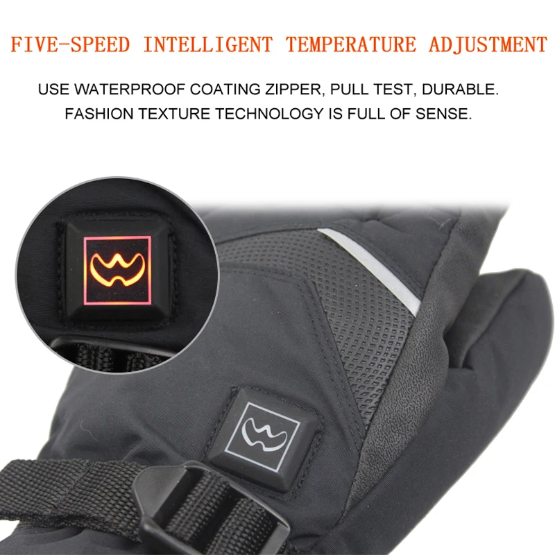 

Winter Rechargeable Battery Heated Gloves Full Fingers Heating Winter warm Ski Gloves Men Women Waterproof Tactical Mittens