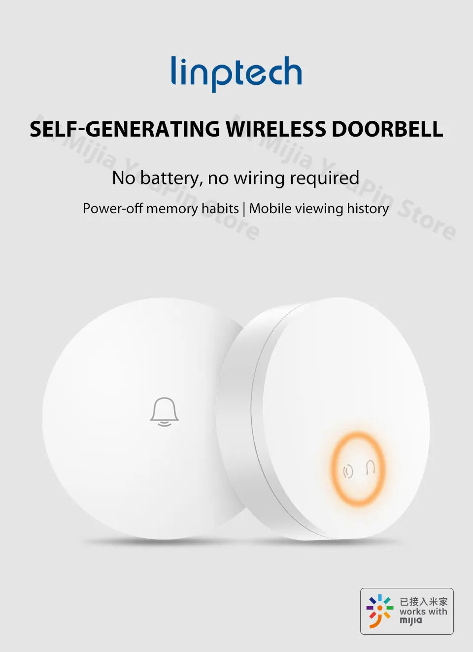 Xiaomi Mijia Linptech wifi самогенерирующий беспроводной дверной звонок работает с AC 110-240 в приложение Mijia Функция Смарт-управления памятью
