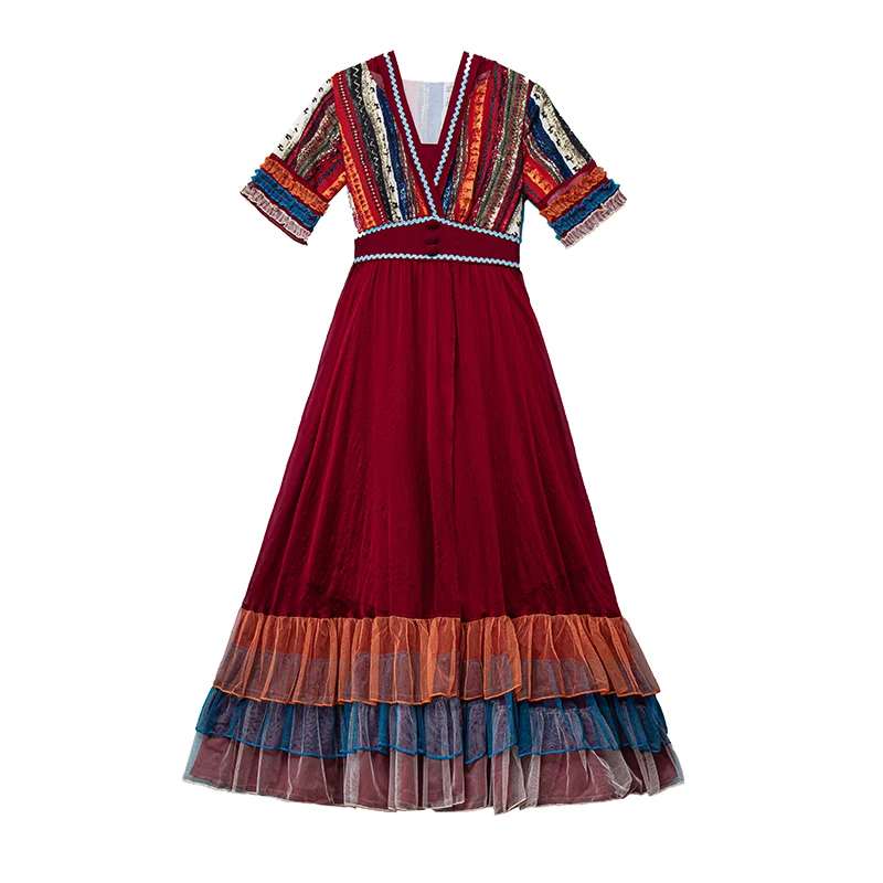 

National Trend Women Boho Dress Summer Loosse Casual Large Size Vintage Cascading Ruffles Bohemian Beach Dresses Vestido Festa