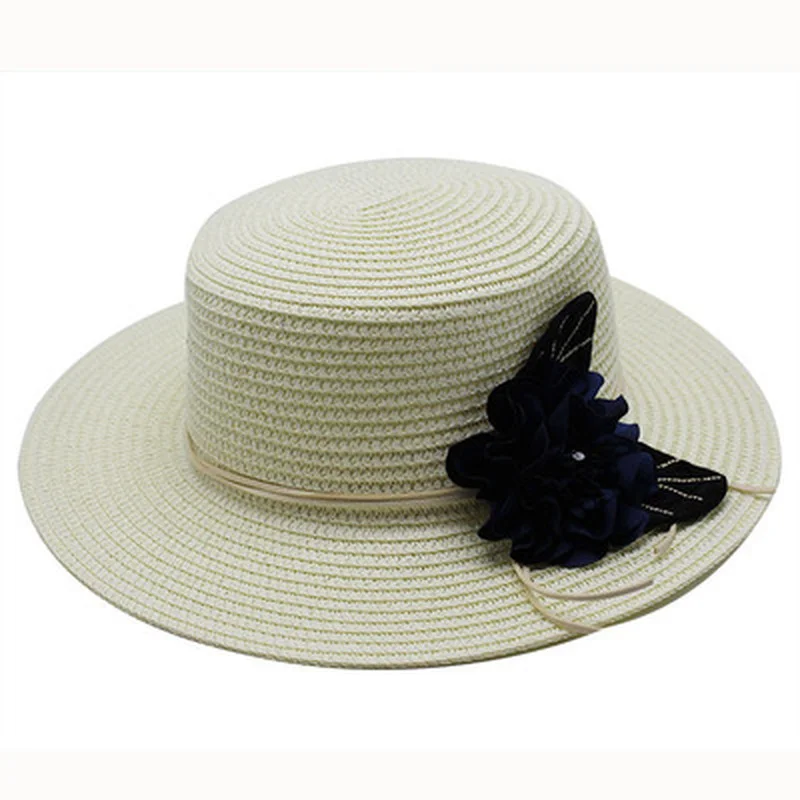 

summer sun hats straw solid flat top wide brim sun hats khaki white black casual outdoor beach sun protection elegant women hats