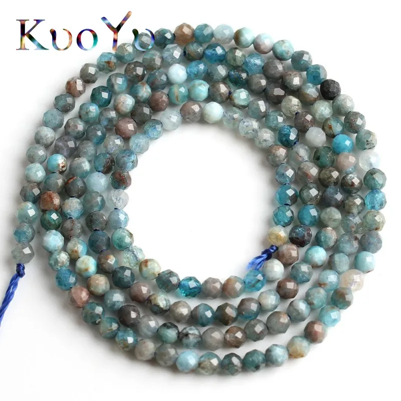 

2mm Natural Faceted Blue Apatite Stone Beads Round Loose Spacer Beads For Jewelry Making DIY Bracelet Accessories 15''Inches