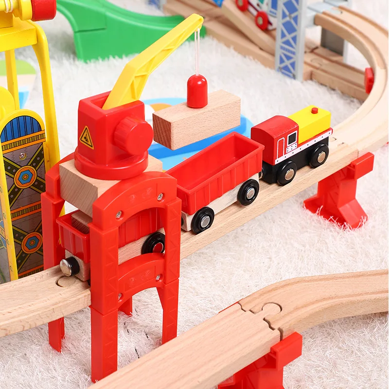 

Binhai Town Wooden Train Track Set Puzzle Assemble Wooden Railway Track Compatible Brand Track Children's Educational Toy Gifts