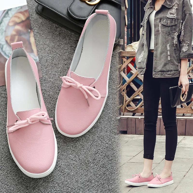 New Women Shoes Casual Loafers Woman Flats Split Leather Cowhide High Quality Plus Size 44 Ladies Sneakers Fashion Shoes Female
