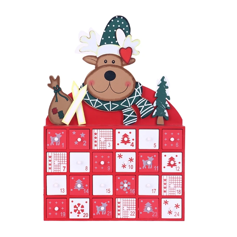 

2022 New 24 Day Advent Calendar Countdown to Christmas Wooden Elk with Drawers for Kids Adults Home Table Decoration