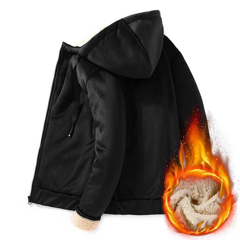 

Thick Warm hoody MEN L-8XL winter hoodie MAN lamb wool winter jacket for men thick solid color cardigan warm fur coat casual