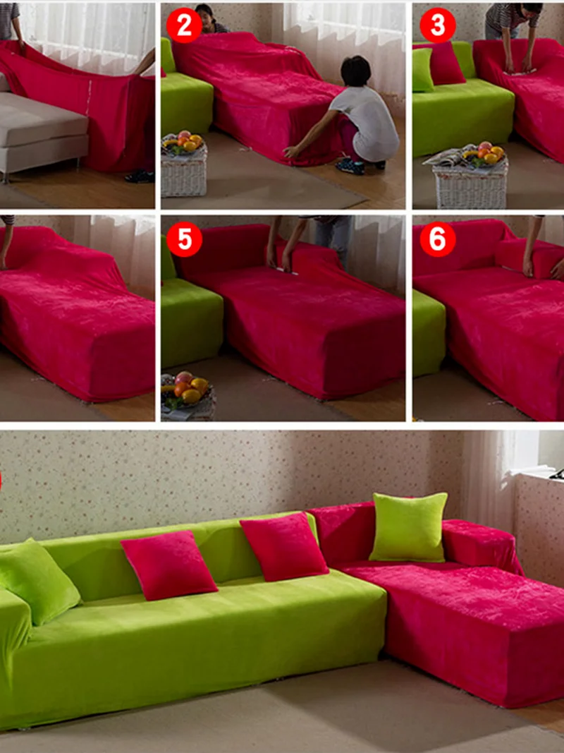 

Velvet Plush L Shaped Sofa Cover For Living Room Elastic Furniture Couch Slipcover Chaise Longue Corner Sofa Cover Stretch