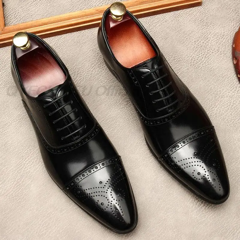 Мужские оксфорды ручной работы с острым носком коричневого и черного цвета из