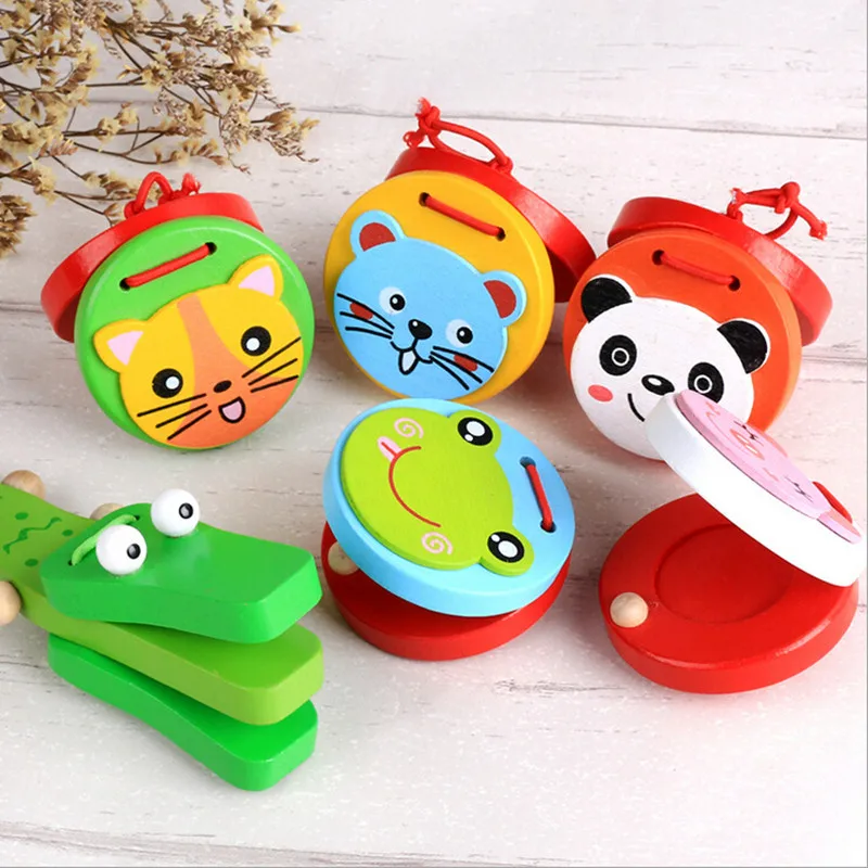 

Cartoon Castanets Lovely Kids Child Baby Wooden Castanet Clapper Handle Musical Instrument Toy Preschool Early Educational Toys