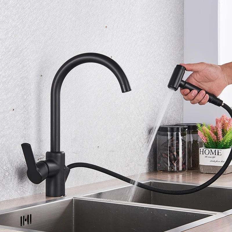 Черный кухонный кран с одной ручкой 360 Roratation и смеситель для кухонной раковины
