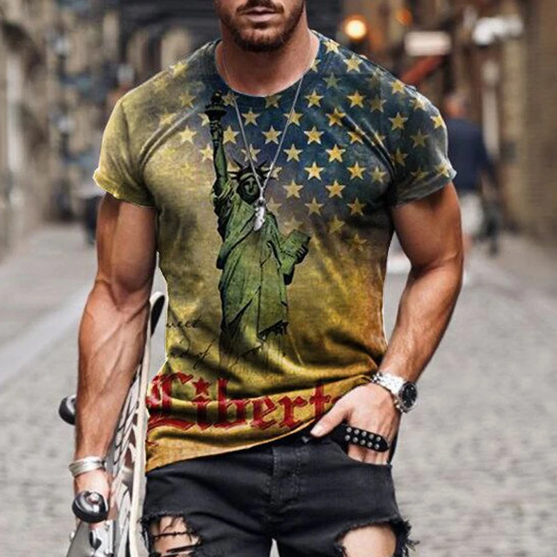 

Summer 2021 New Men's T-shirt 3D Print Animal Flay Gym Casual Tshirt O-neck Hip Hop Short Sleeve Punk Style Top Tees Gothic