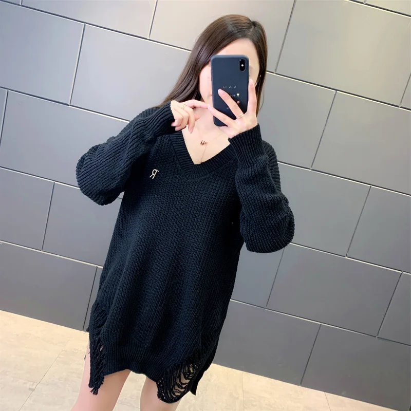 2021 черный свободный с отверстиями Rac | Женская одежда