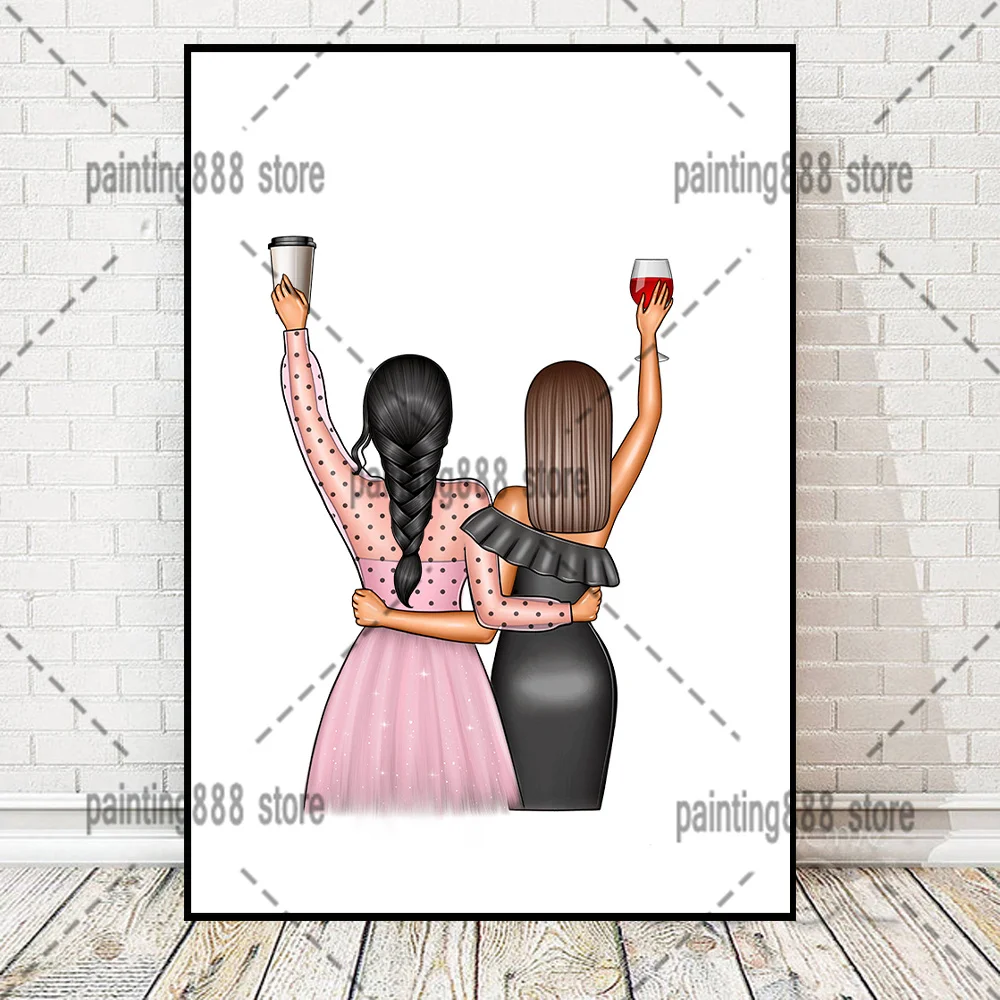 

Пользовательские лучшие друзья клипарт Холст Картина сестры душа вечерние НКА друзей Плакат на заказ Вино Шампанское напитки Клипарт