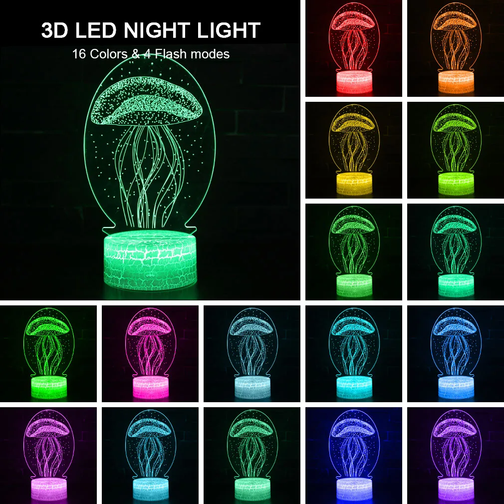 3D Медузы светодиодный ночник настольная лампа для животных фонарь мультфильм 16 цветов Иллюзия люминация Лава лама Декор детские очки-детский подарок на Рождество