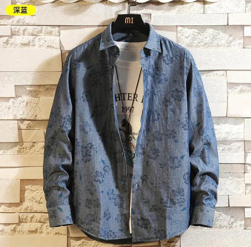 #4729 Весенняя повседневная обувь в винтажном стиле джинсовая рубашка для мужчин с