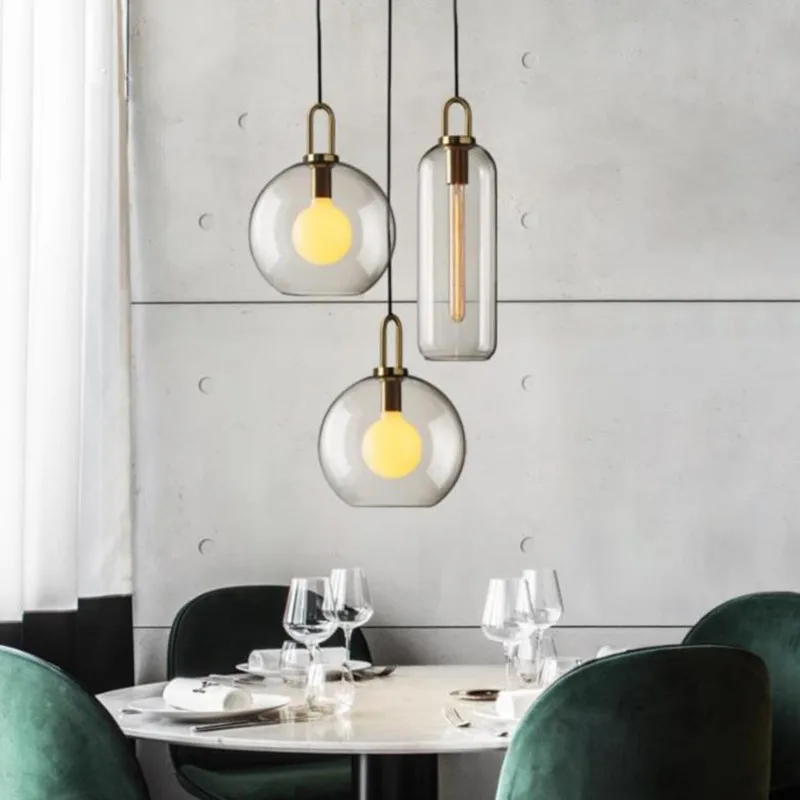 Kobuc Modern Pendant Light Fixture Clear/Frosted Lampshade Long Round Glass Pendant Lighting for Kitchen Bar Restaurant Bedroom