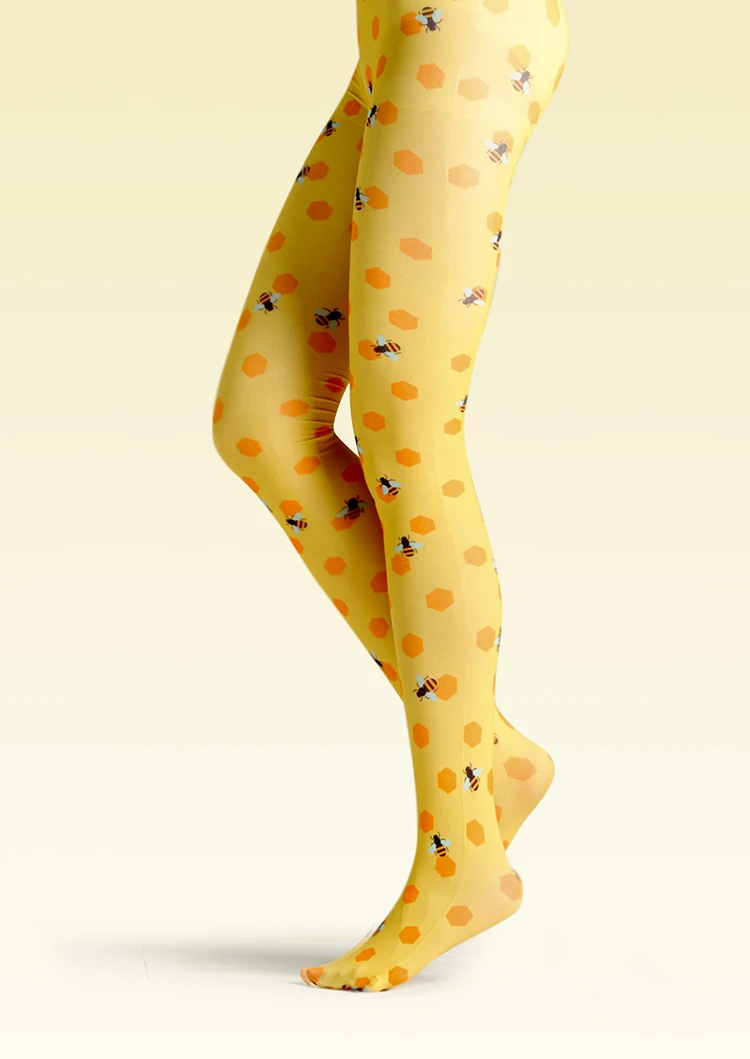 Уникальные чулки VP Колготки с желтым узором в виде пчелы высококачественные