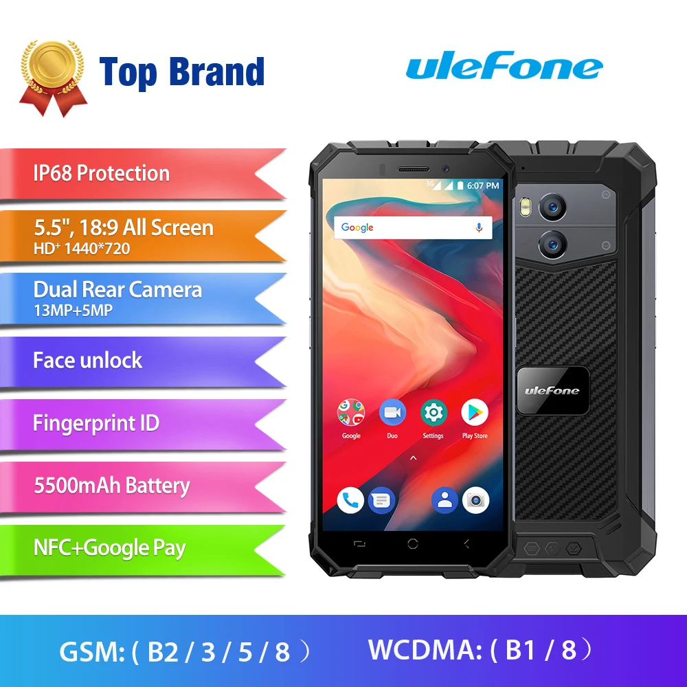 Смартфон Ulefone Armor X2 влагозащита IP68 3G HD экран 5 дюйма четырёхъядерный на базе Android 8 1