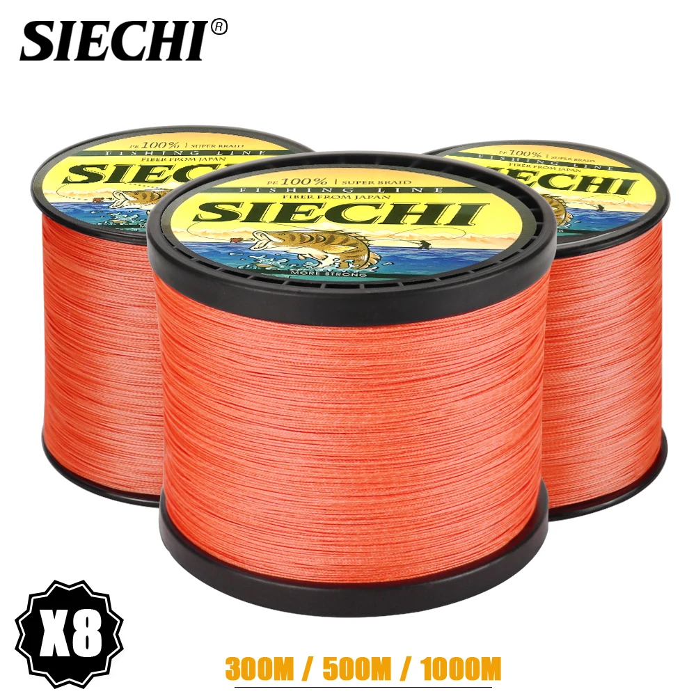 SIECHI 2020 8 нитей 300 м 1000 100% ПЭ оранжевая плетеная рыболовная леска соленая вода