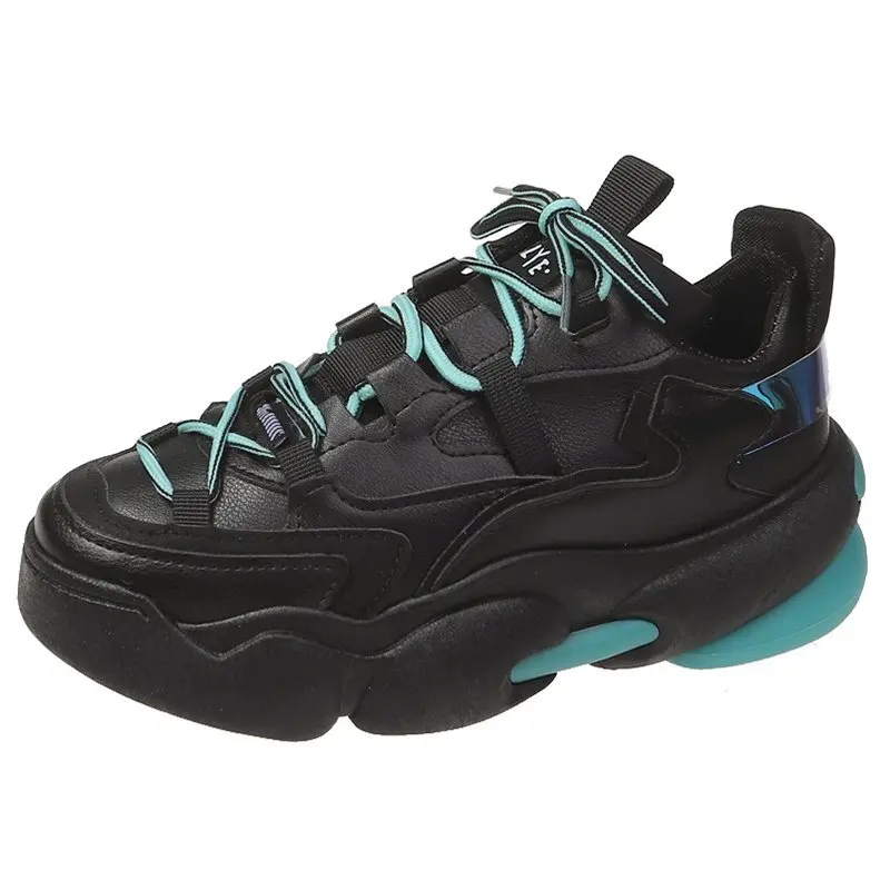 

2021 Spring Women's Chunky Sneakers Breathable Lace-up Platform Leather Casual Shoes Outdoor Sport Walking Vulcanized Dad Shoes