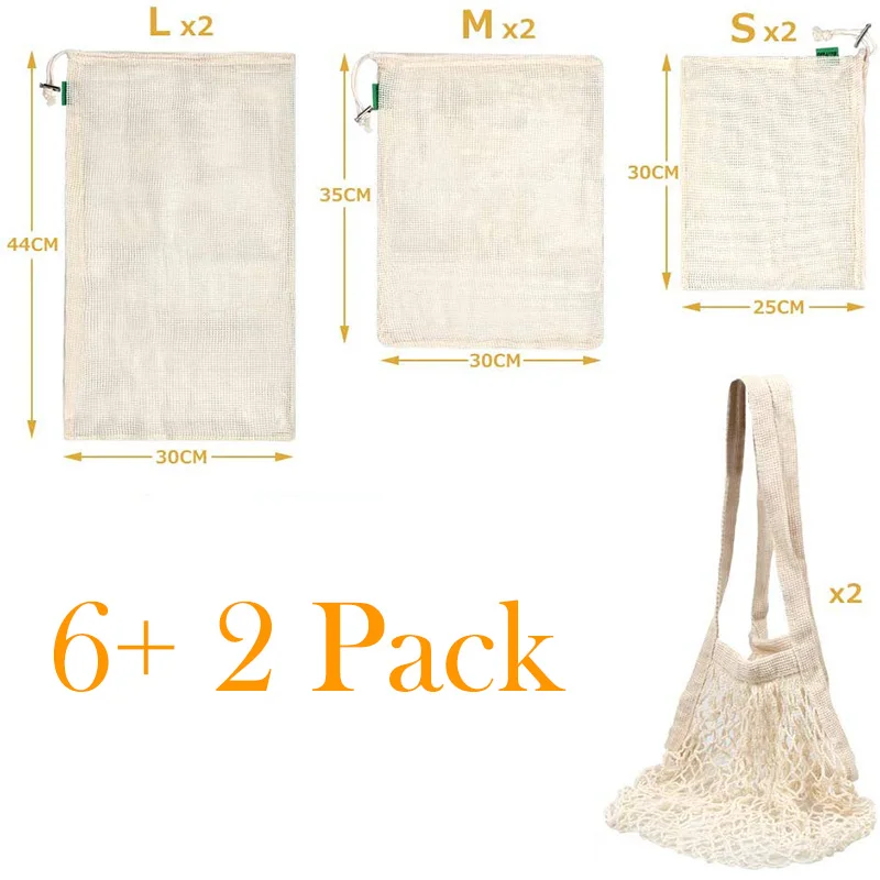 

16 Pack Reusable Produce Bags Organic Cotton Washable Eco-Friendly Mesh Food Bags Vegetable Fruit Grocery Shopping Bag For Women