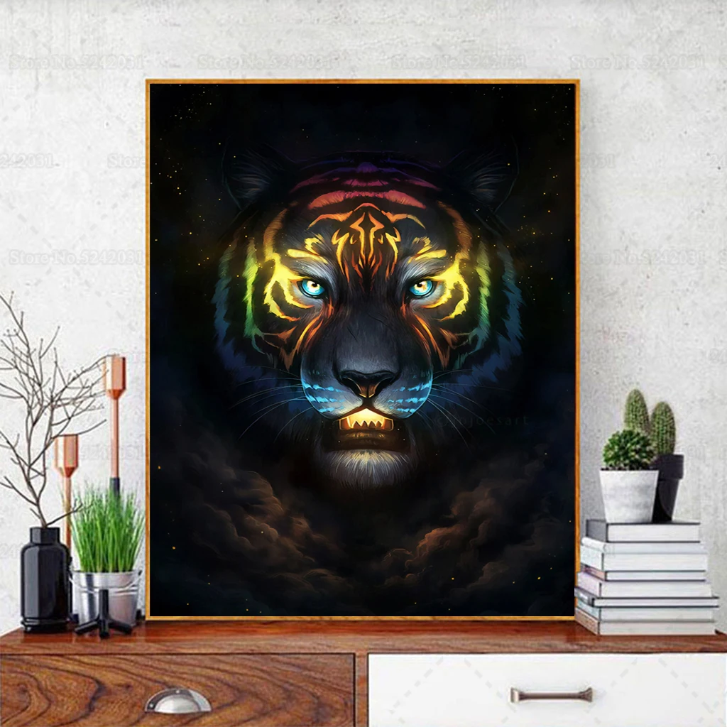 Алмазная картина с изображением тигра звездного неба | Дом и сад