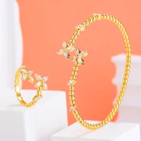 godki luxury shiny sweet bangle ring set for women full micro cubic zircon pave party wedding saudi arabic dubai jewelry 2021