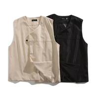 summer autumn black khaki solid vest single button sleeveless men jackets coats v neck high street loose tops clothing m 2xl