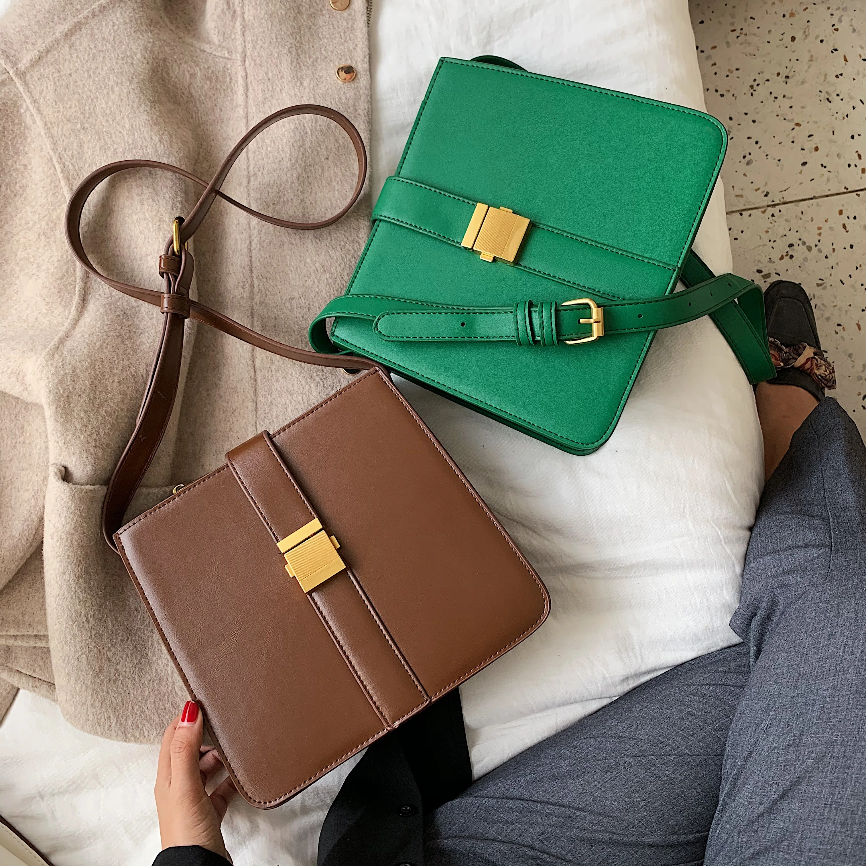 Простой стиль искусственная кожа сумки на плечо для женщин 2021 женская элегантная