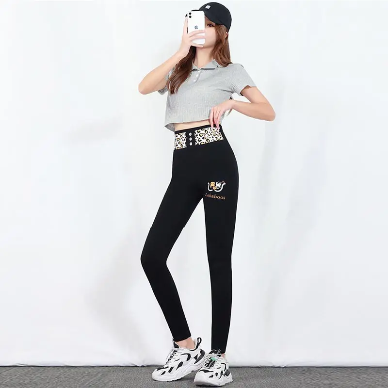 Autumn Letter Print Women Leggings High Waist Hip Tight Leggings Solid Color Stretch Breathable 2021 Fashion Street Pants Women