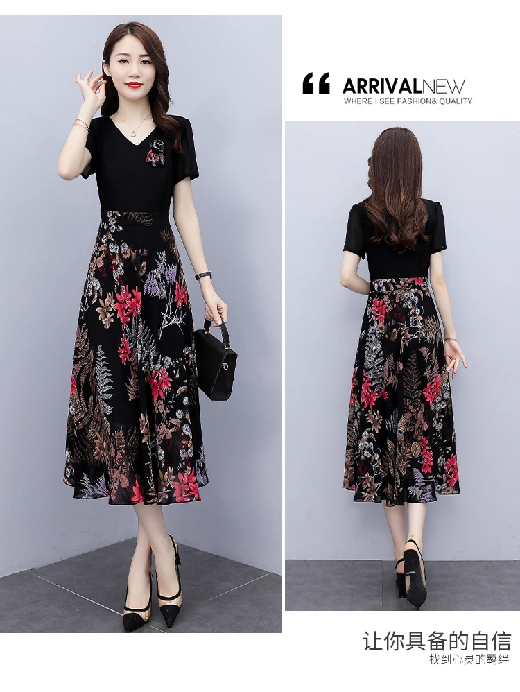 

Women's Dress Fashion Casual Dresses Short Sleeve V-neck Dress Printing Stitching Summer New Korean Plus Size