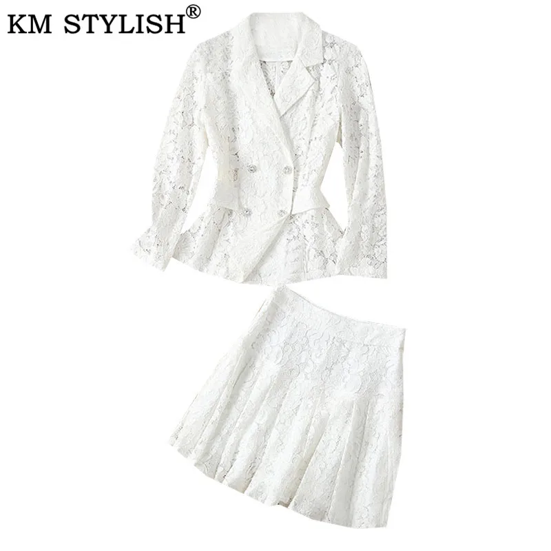 Женский костюм из 2 предметов Элегантный женский офисный белого кружевного