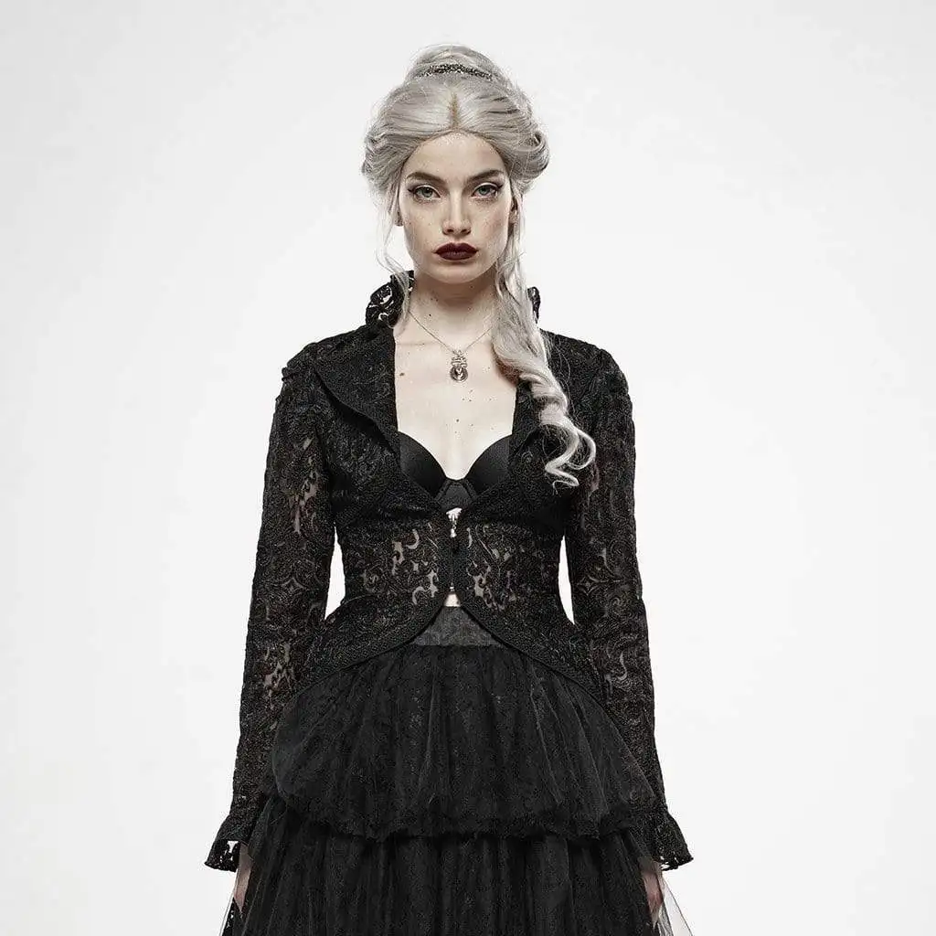 Панк Rave женские готические тонкие облегающие кружевные куртки с длинными