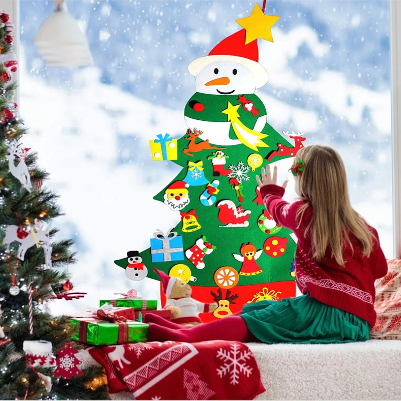 

DIY Crafts Toys Felt Christmas Tree Snowman with Ornaments Fake Christmas Tree Kids Toy Christmas Party Decoration New Year 2021