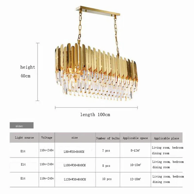 

Luxury Modern LED Chandeliers Rectangle Lamp Dining Room Chandeliers Stainless Steel Kitchen Gold Hanging LED Fixtures