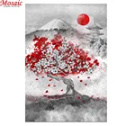 Алмазная живопись сделай сам с крестиком, гора Фуджи, вишня, бриллиантовая мозаика дерево, пейзаж, алмазная вышивка, стразы, домашний декор
