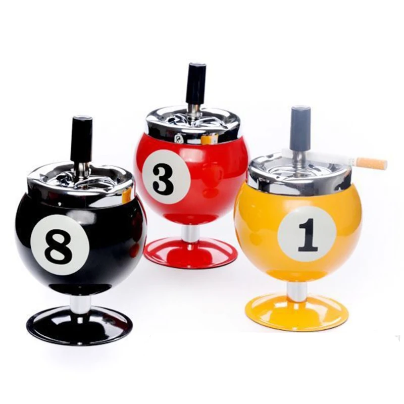 

Rotate and Press the Closed Metal Ashtray Iron with Cover Billiards Creative Decoration Billiards Ashtray Large