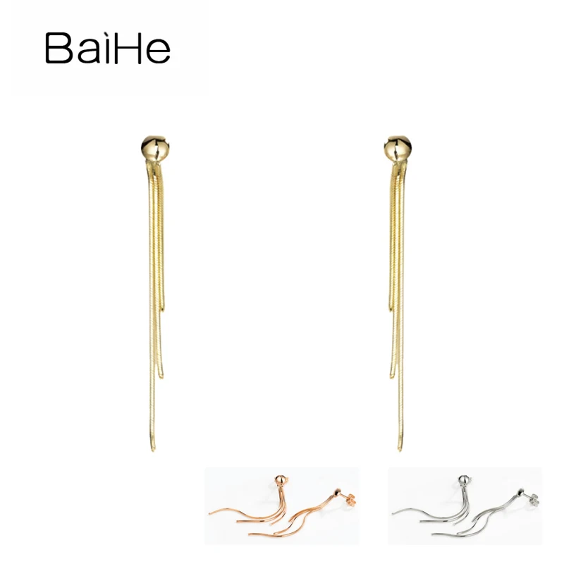 

BAIHE Genuine Solid 18K Yellow/Rose/White Real Gold Fine Jewelry Making أقراط شرابة kolczyki z frędzlami