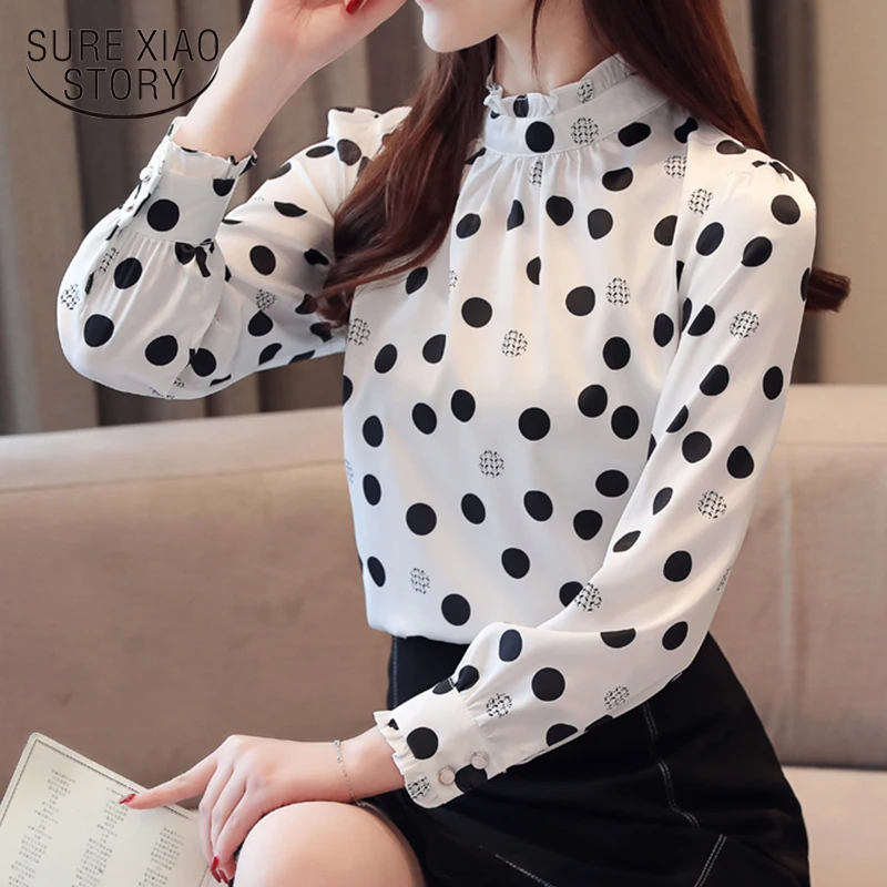 

blusas mujer de moda 2019 autumn womens tops and blouses Polka Dot Stand long sleeve shirts blusa feminina ladies tops 6113 50