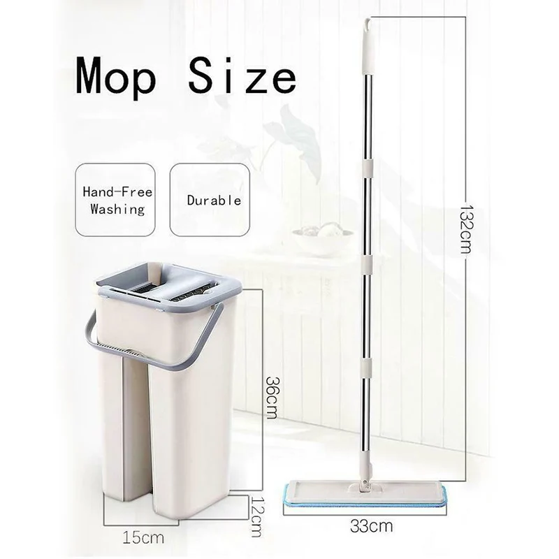Mop Bucket System Handsfree Squeeze 2 in 1 Wash Dry with Reusable Flat Pads P666 | Дом и сад