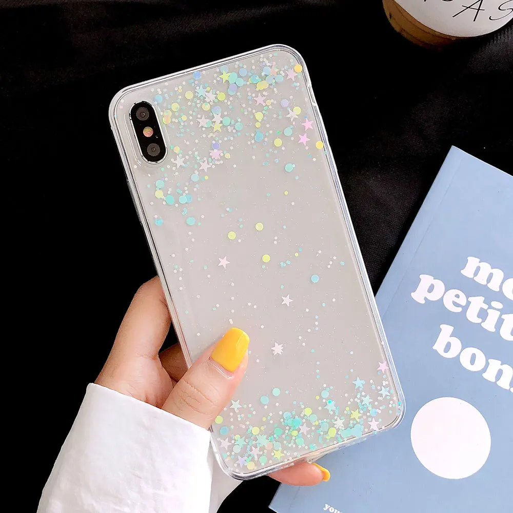 KISSCASE Glitter Stars Case For iPhone X XS MAX 7 8 Plus Clear Silicone TPU Phone Cases XR 6 6S Transparent Cover |