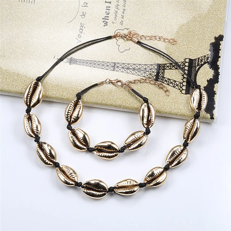 Женское модное ожерелье черный ремень натуральная ракушка колье воротник s Shell