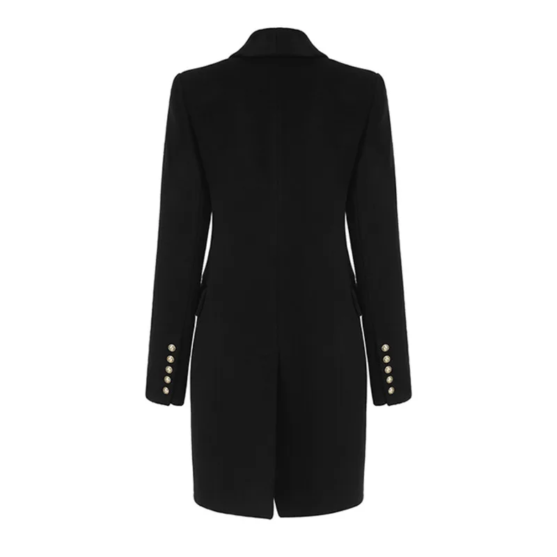 

LANMREM black office lady elegant good quality double-breasted fashion all-match long blazer Autumn and winter for women 2A1341