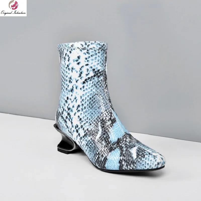 

Синие ботильоны с узором вечерние женские ботинки с квадратным носком свадебные Ботинки Ботильоны Ручной Работы Большие размеры 33-45