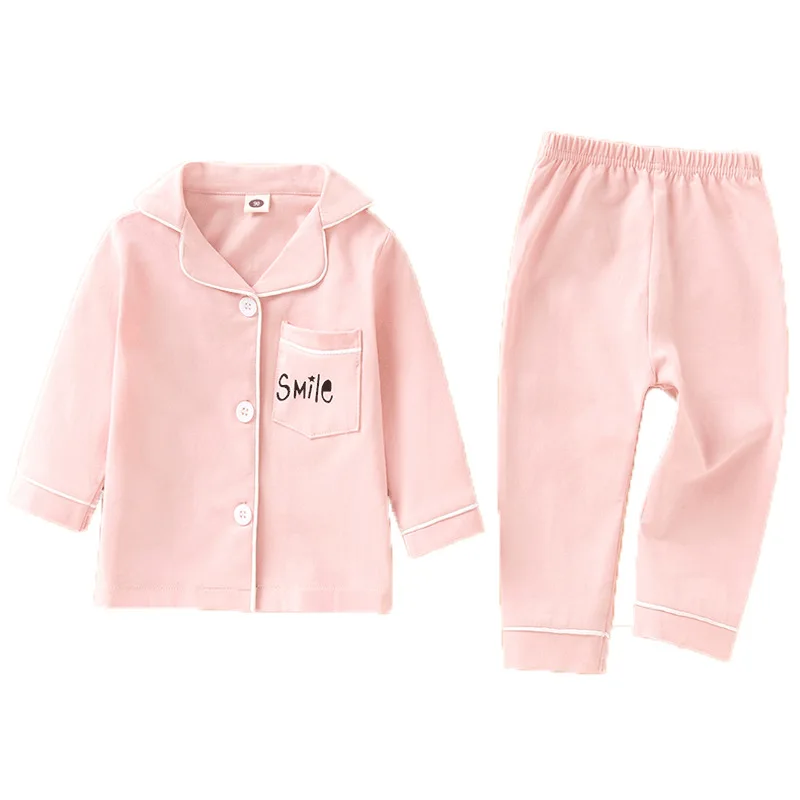 

Boys Girls Clothing Set Family Matching Children Sleepwear Lycra Cotton Solid Color Kids Pajamas Coat+ Pants Home Service Suit