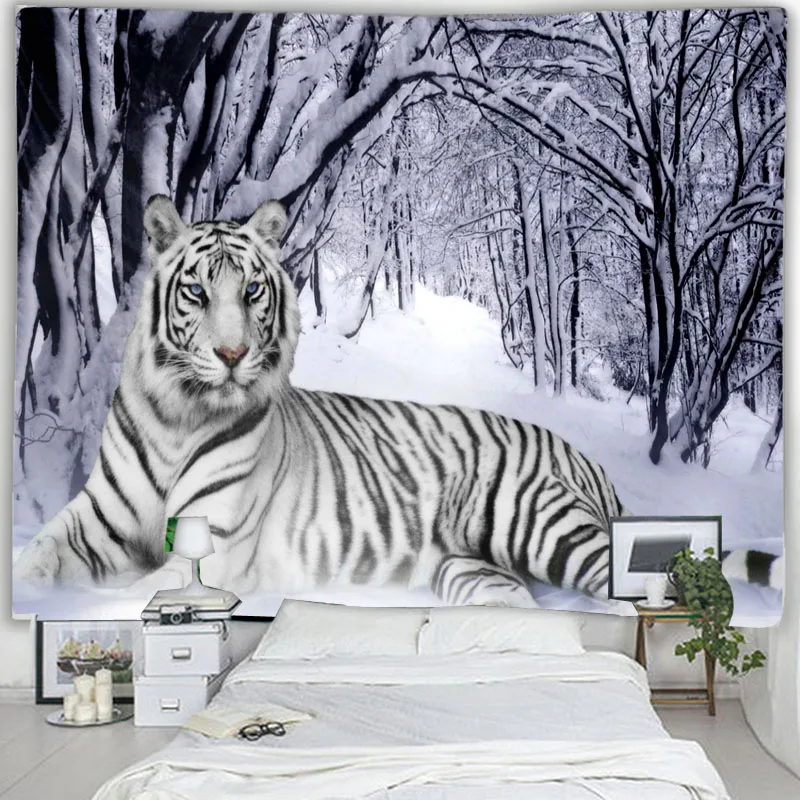 

White Tiger Snow Tapestry Indian Mandala Tapestry Wall Hanging Bohemian Decoration Bedroom Dormitory Living Room Sofa Decoration