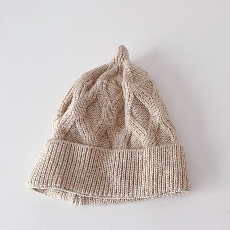 Детская вязаная шапка однотонная Милая в Корейском стиле для осени и зимы 2021 |