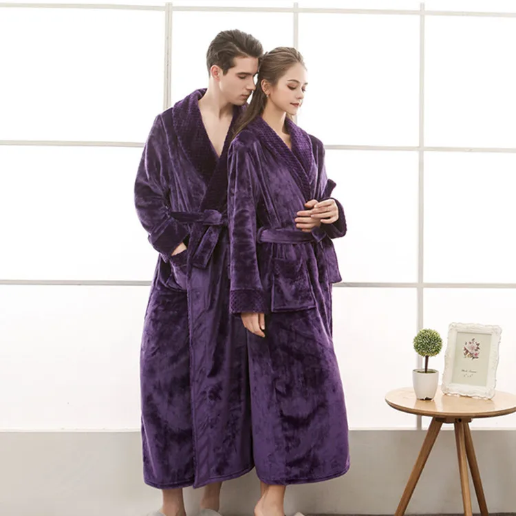 

Flannel Long Soft Sleepwear Lovers Winter Warm Kimono Gown Coral Fleece Nightgown Women Bathrobe Sexy Negligee Homewear