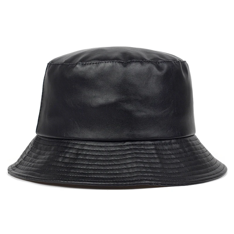 

2020 new bucket hat faux leather bucket hats PU cotton solid top men's and women's fashion bucket cap Panama fisherman caps